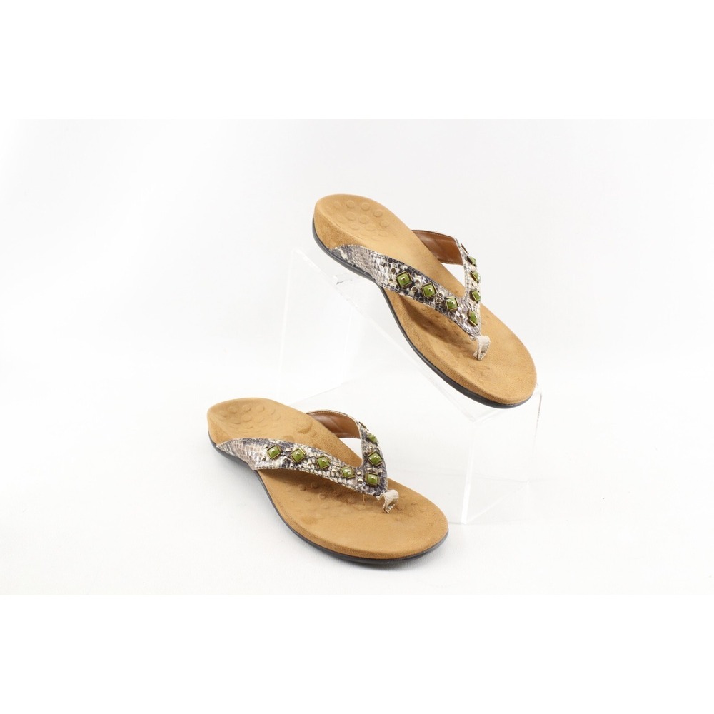 Vionic Floriana Green Gem Embellished Flip Flop Sandals Snake Print Size 6 US